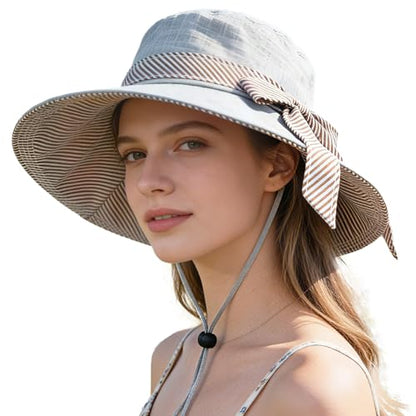 Sun Hats for Women Roll-up Wide Brim Summer Beach Hat Foldable Floppy Cotton Hat - color: Light Grey Cotton