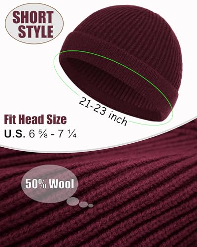 ROYBENS Short Fisherman Beanie for Men Women Wool Knit Warm Winter Hat Swag - color: 1pcs-wine Red