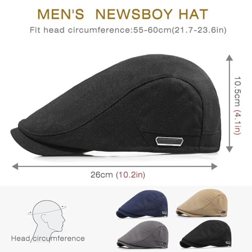 Newsboy Hats for Men Flat Cap Adjustable Irish Cabbie Ivy Driving Hunting Hat - color: Black