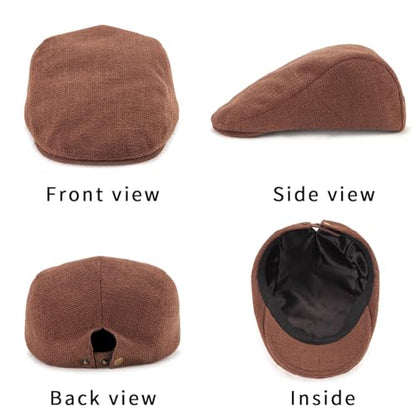 LADYBRO 2-Pack Unisex Flat Cap Newsboy Hats for Men Women Casual Adjustable - color: Black+coffee