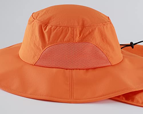Home Prefer Outdoor UPF50+ Mens Sun Hat with Neck Flap Womens UV Protection Hat Wide Brim Safari Fishing Hiking Gardening Hat - color: Orange