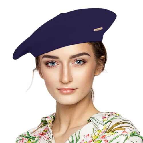 Classic Wool French Red Beret Hats for Women Men - color: M--navy Blue