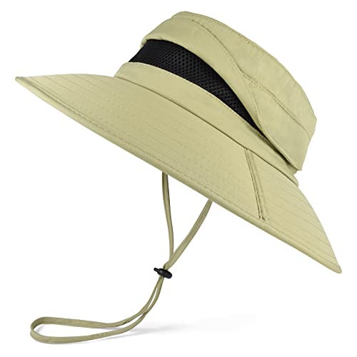 Men's UPF 50+ Waterproof Wide Brim Boonie Hat, Sun & Rain Protection - color: Khaki