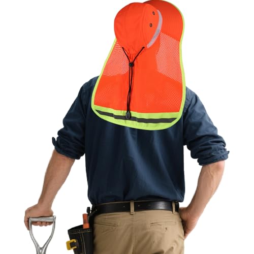 High Visibility Reflective Sun Hat Mesh Work Safety Boonie Hat UPF50+ Wide Brim Bucket Cap for Outdoor Hiking Men Women - color: Mesh + Orange(with Neck Flap)