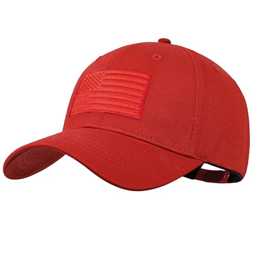 American Flag Baseball Cap for Men Women, Flag Embroidery & Adjustable Fit - color: Red / Red