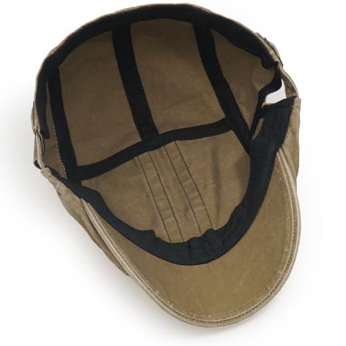 Initlove Mens Newsboy Cap Washed Beret Ivy Hat Flat Hats for Cabbie Driving - color: B Khaki