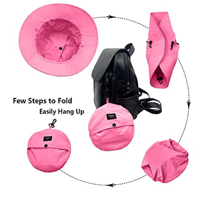 woogwin Waterproof Bucket Rain Hat with Chin Strap Quick Dry Packable Boonie Sun Hat Safari Hat UV Protection - color: Rose