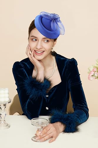 Gionforsy Fascinators Hats Pillbox Tea Party Fascinator Hats for Women - color: Royal Blue