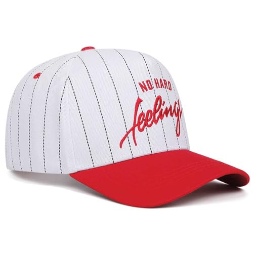 No Hard Feelings Snapback Cap Striped Trucker Hat - color: White
