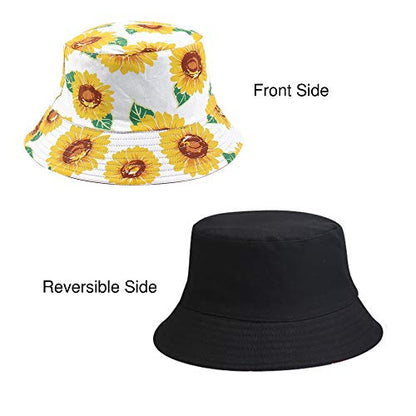 Umeepar Unisex Reversible Packable Bucket Hat Sun Hat for Men Women - color: Sunflowers White