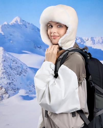 Women Winter Trapper Hat Ushanka Warm Sherpa Beanie Knit Ear Flap - color: Beige