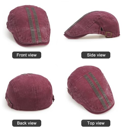 Initlove Mens Newsboy Cap Washed Beret Ivy Hat Flat Hats for Cabbie Driving - color: B Wine Red