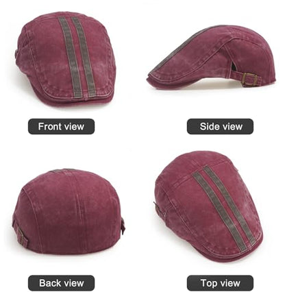 Initlove Mens Newsboy Cap Washed Beret Ivy Hat Flat Hats for Cabbie Driving - color: B Wine Red