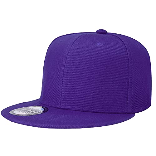 Classic Snapback Hat Cap Hip Hop Style Flat Bill Blank Solid Color Adjustable Size - color: 2pcs Black & Purple