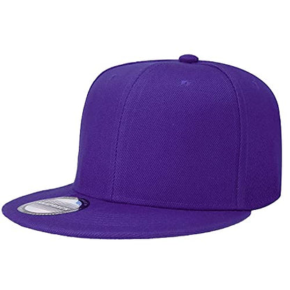 Classic Snapback Hat Cap Hip Hop Style Flat Bill Blank Solid Color Adjustable Size - color: 2pcs Black & Purple