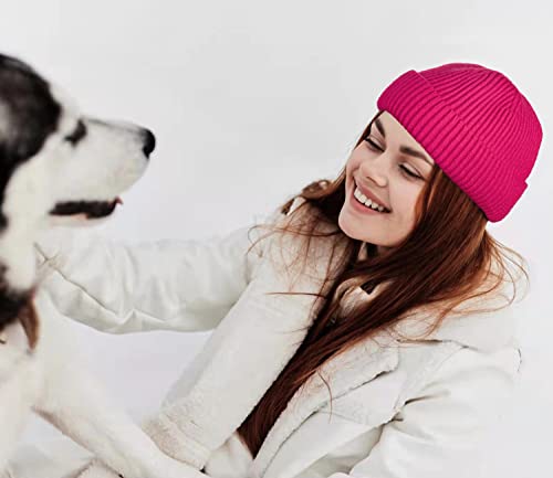 ROYBENS Swag Wool Knit Cuff Short Fisherman Beanie for Men Women Winter Hat - color: 1pcs-rhodo