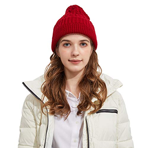 Surblue Unisex Trendy Beanie Warm Oversized Chunky Cable Knit Slouchy Woolen Hat - color: Wine Red