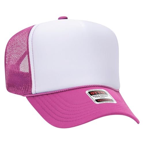OTTO Cap 5 Panel High Crown Foam Front Mesh Back Trucker Hat, One Size - color: 421642 - H.pnk/Wht/H.pnk