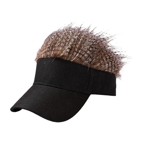 Mens Novelty Sun Visor Beach Hat Short Hair Wigs UV Protection Adjustable Golf Dad Cap Funny Hip Hop Rave Party Trucker Hat - color: Brown & White
