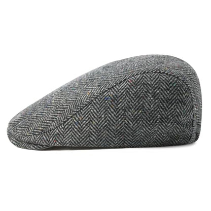 FEINION Men Wool Blend Flat Cap Tweed Newsboy Ivy Hat - color: Flecked Grey