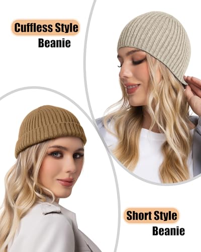 ROYBENS Wool Beanie for Men Women, Seamless Knit Warm Winter Hat Skull Caps - color: 1pcs-light Coffee