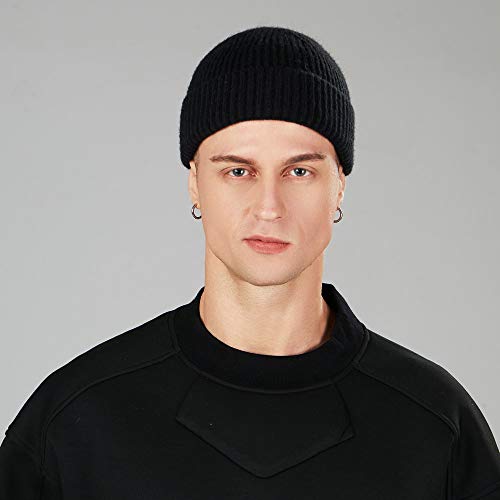 ROYBENS Wool Fisherman Beanies for Men Knit Short Watch Cap Winter Warm Hat - color: 2pcs Black+ Wine Red