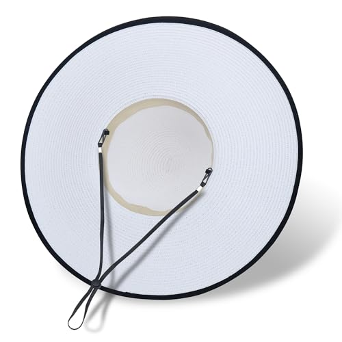 Women Wide Brim Sun Hat UPF50 Straw Summer Hat Floppy Beach Hat Roll-Up - color: White