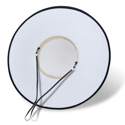 Women Wide Brim Sun Hat UPF50 Straw Summer Hat Floppy Beach Hat Roll-Up - color: White