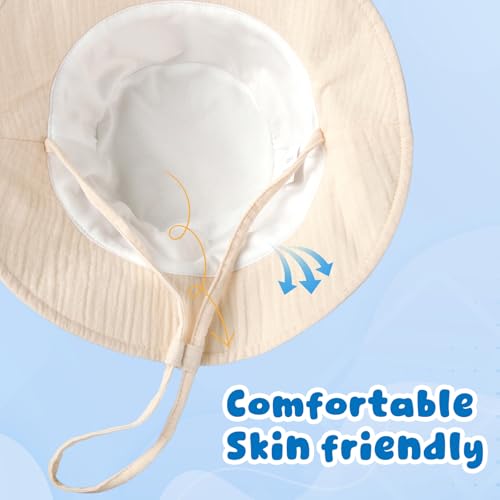 Muslin Baby Sun Hat Sun Protection Baby Toddler Bucket Hats for Boys Girls - color: Beige + Green, size: 2-4T