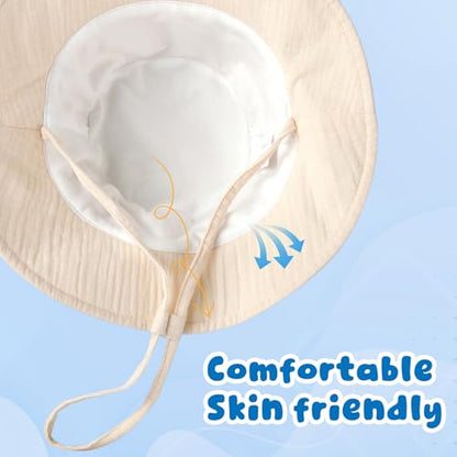 Muslin Baby Sun Hat Sun Protection Baby Toddler Bucket Hats for Boys Girls - color: Beige + Green, size: 2-4T