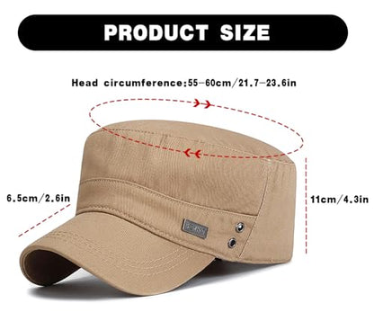 Initlove Cadet Army Cap Military Unisex Flat Top Hat for Men Women - color: Beige