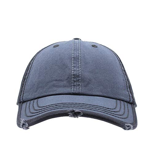 Washed Cotton Distressed with Heavy Stitching Adjustable Baseball Cap - color: Smk Blue/Navy