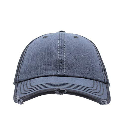 Washed Cotton Distressed with Heavy Stitching Adjustable Baseball Cap - color: Smk Blue/Navy