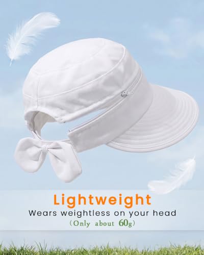 CHUNG 2 Pack Women Sun Visor Hat Wide Brim Summer UV Protection Zip-Off - color: White/Navy