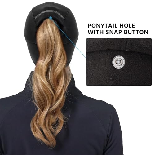 GADIEMKENSD Women's Winter Reflective Fleece Ponytail Hat with Drop Down Ear Warmer - color: Black, size: 7-7 1/8