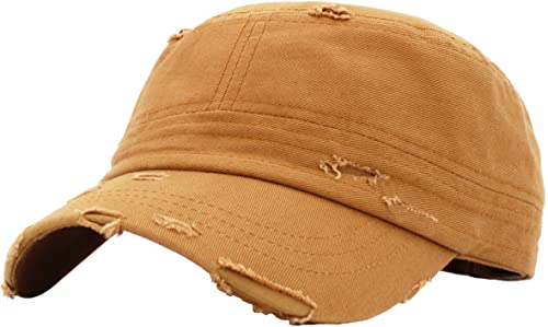 Vintage Distressed Cadet Army Cap Basic Everyday Military Style Hat - color: Wheat Vintage Distressed