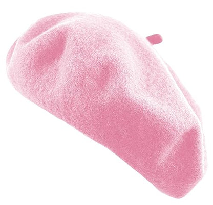 Women's French Beret Hat Solid Color Plain Wool Classic Traditional Artist Cap - color: Baby Pink