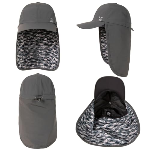 TOP-EX L/XL/XXL UV50+ Waterproof Neck Flap Baseball Sun Cap - color: Dark Grey Camo Fish, size: Medium-Large