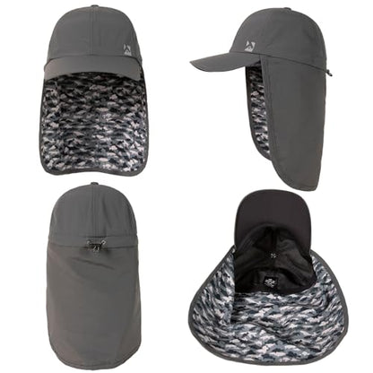 TOP-EX L/XL/XXL UV50+ Waterproof Neck Flap Baseball Sun Cap - color: Dark Grey Camo Fish, size: Medium-Large