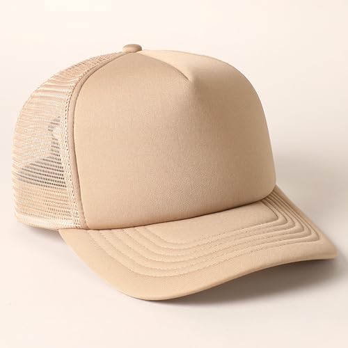 MIRMARU 5 Panels Blank Foam Front Two Tone Solid Trucker Mesh Back Baseball Cap with Adjustable Snapback Strap - color: Solid-khaki