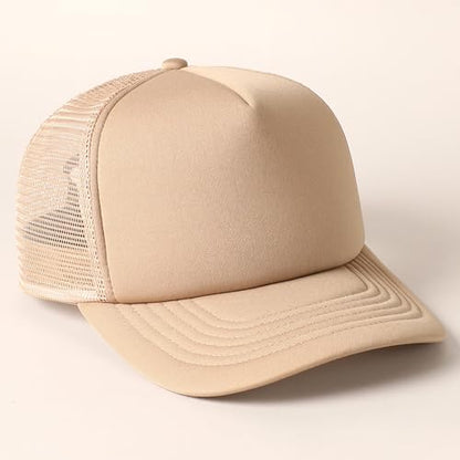 MIRMARU 5 Panels Blank Foam Front Two Tone Solid Trucker Mesh Back Baseball Cap with Adjustable Snapback Strap - color: Solid-khaki