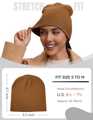 vidsel 100% Cotton Beanie Hat for Men Women, Soft Cuffless Knit Skull Cap - color: 1pc-light Coffee