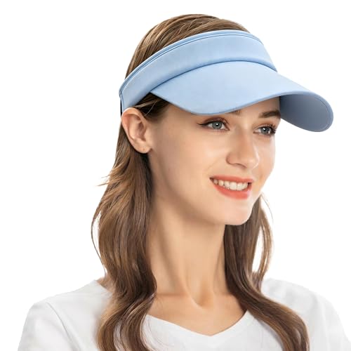 ZLYC Print Sports Sun Visors for Women Girls - color: Solid Blue
