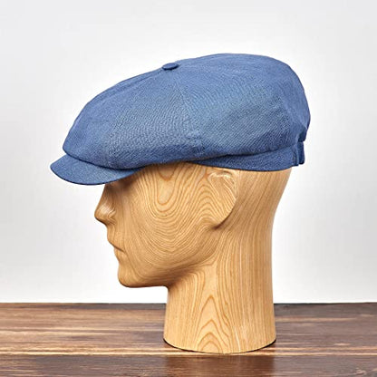 Sterkowski Model Rowdy | 100% Linen Newsboy Cap for Men and Women | Airy 8 Panel Paperboy Cap - color: Light Blue, size: 7 1/8