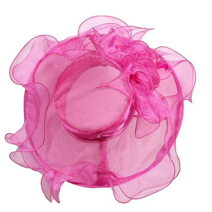 Women Oganza Sun Hat Church Wide Brim Wedding Formal Fascinator Hat - color: Rose