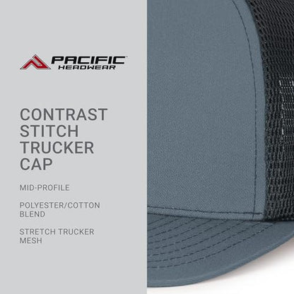 Pacific Headwear Contrast Stitch Trucker Pacflex Snapback Cap - color: Graphite/Black/Graphite