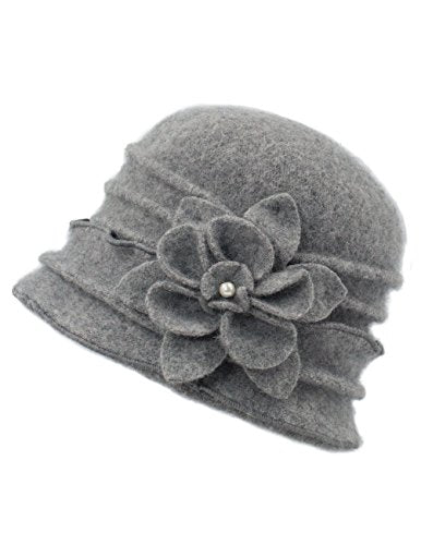 Dahlia Women's Winter Hat - Wool Cloche/Bucket Hat, Slouch, Flower - color: Ruffle Bucket Hat: Gray