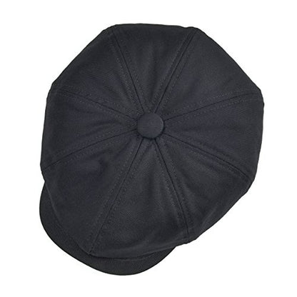 BOTVELA Men's Newsboy Flat Cap 100% Cotton Cabbie Hat - color: Black, size: 7 7/8