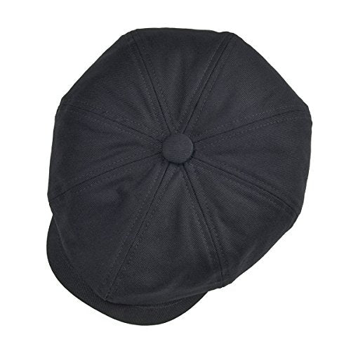 BOTVELA Men's Newsboy Flat Cap 100% Cotton Cabbie Hat - color: Black, size: 7 5/8
