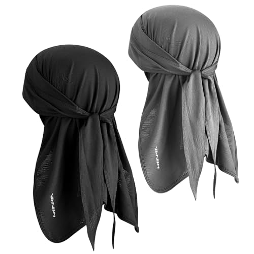 YANIKY Bandanas Skull Cap for Men Women 3-in-1 Breathable Neck Drape Do Rag - color: Black+gray